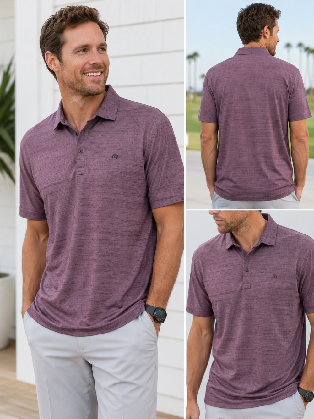 TravisMathew Heathered Plum Performance Golf Polo Men’s XL EUC